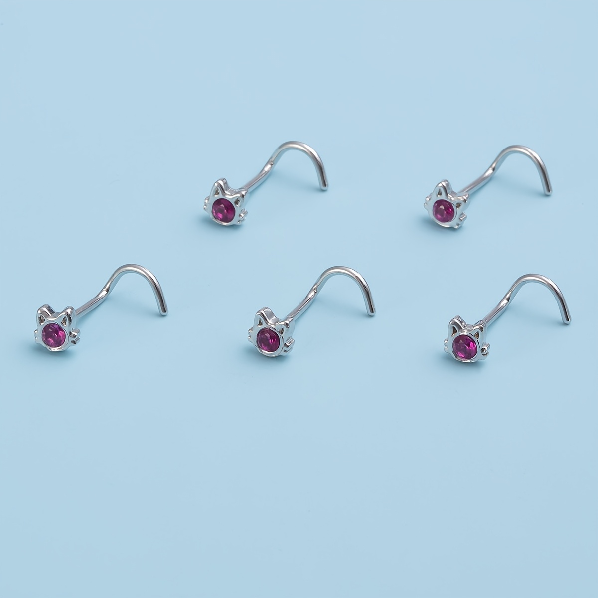Set of 2 Adorable Cat Nose Zircon Studs for Various Piercings
